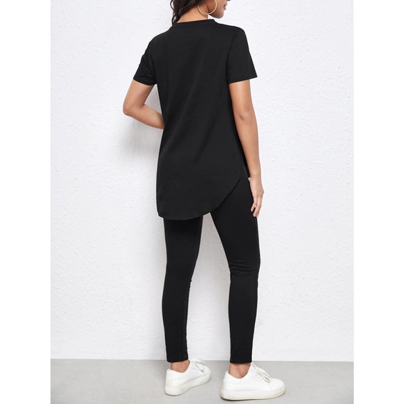 2 piece set: Maternity Split Curved Hem Solid Top & Leggings Set black - Picture 2 of 11